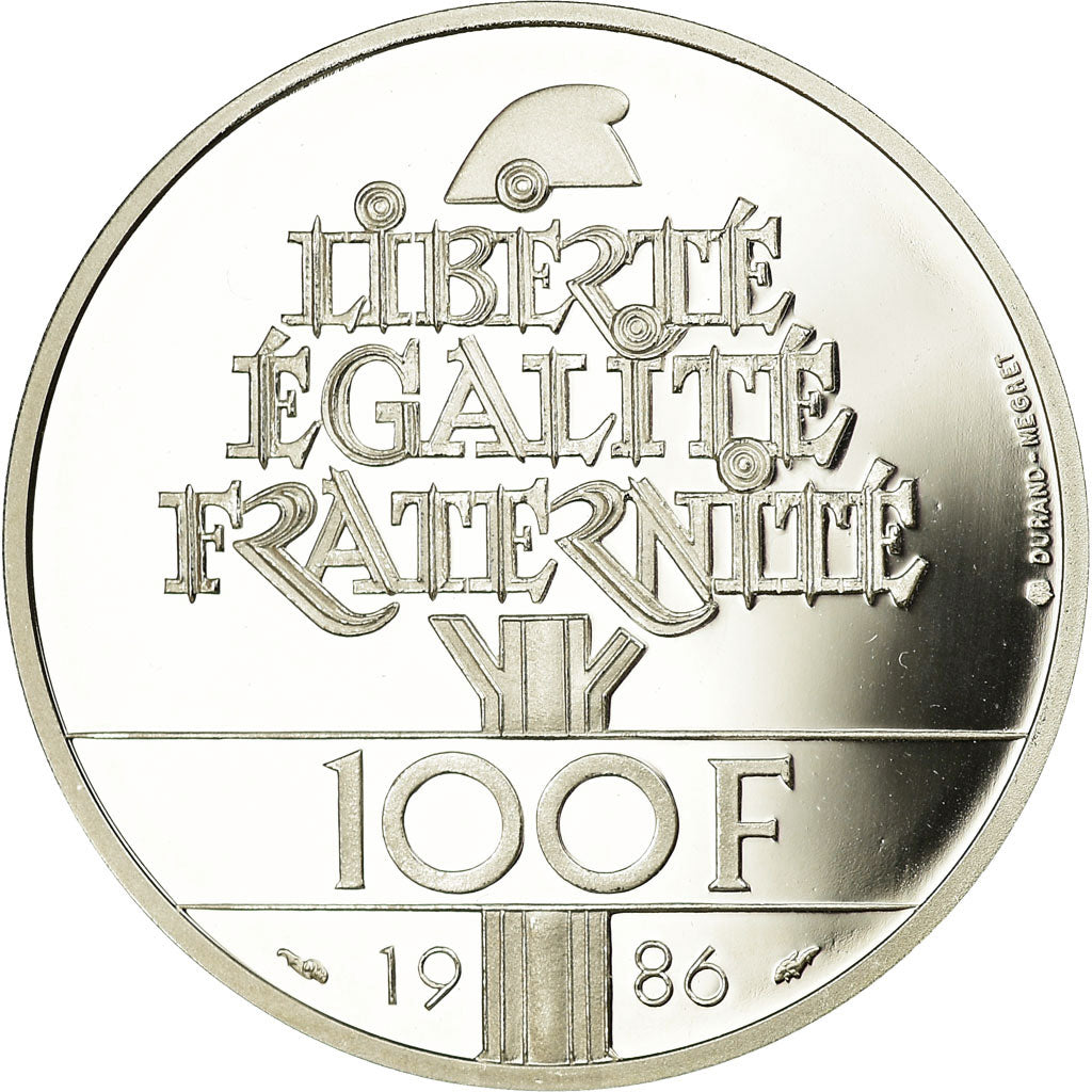 Moeda, França, Statue de la Liberté, 100 Francs, 1985, BE, MS(65-70), Prata