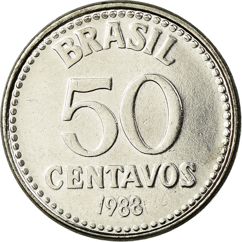 Coin, Brazil, 50 Centavos, 1988, MS(63), Stainless Steel, KM:604
