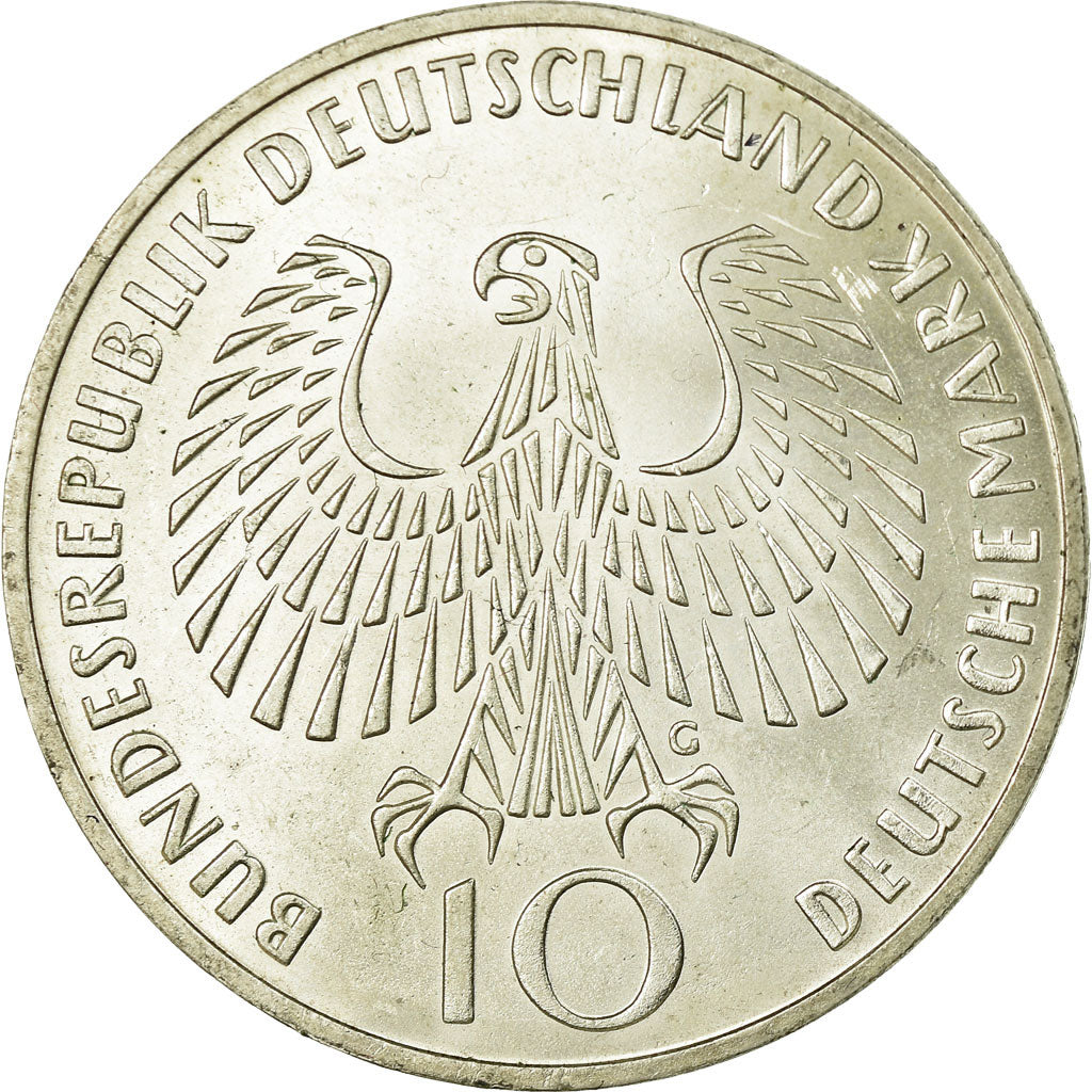 Moneta, Niemcy - RFN, 10 Mark, 1972, Karlsruhe, AU(50-53), Srebro, KM:135