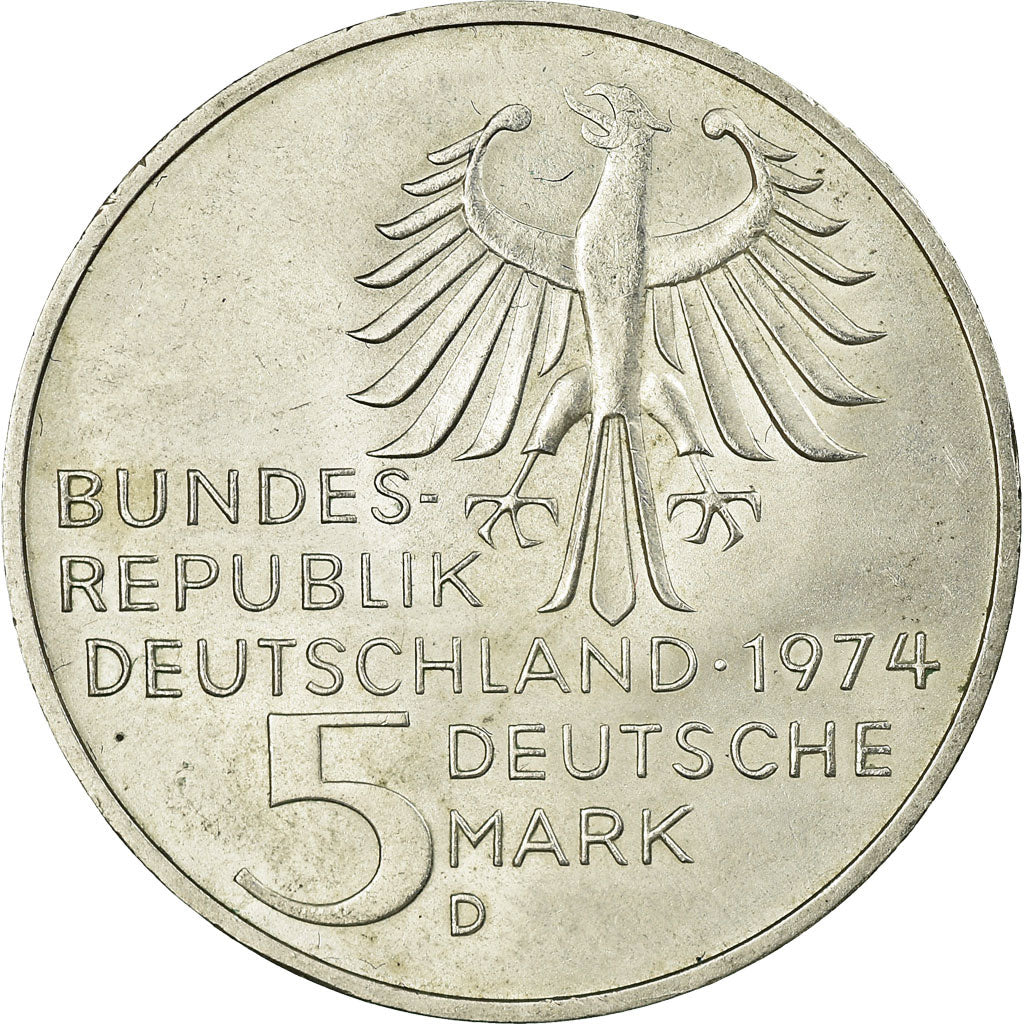 Coin, GERMANY - FEDERAL REPUBLIC, 5 Mark, 1974, Munich, Germany, AU(55-58)