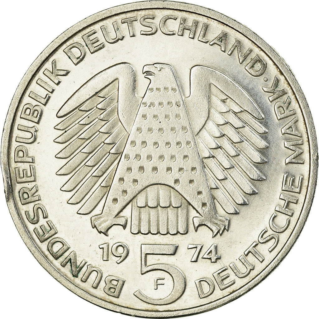 Munten, Federale Duitse Republiek, 5 Mark, 1974, Stuttgart, Germany, ZF, Zilver