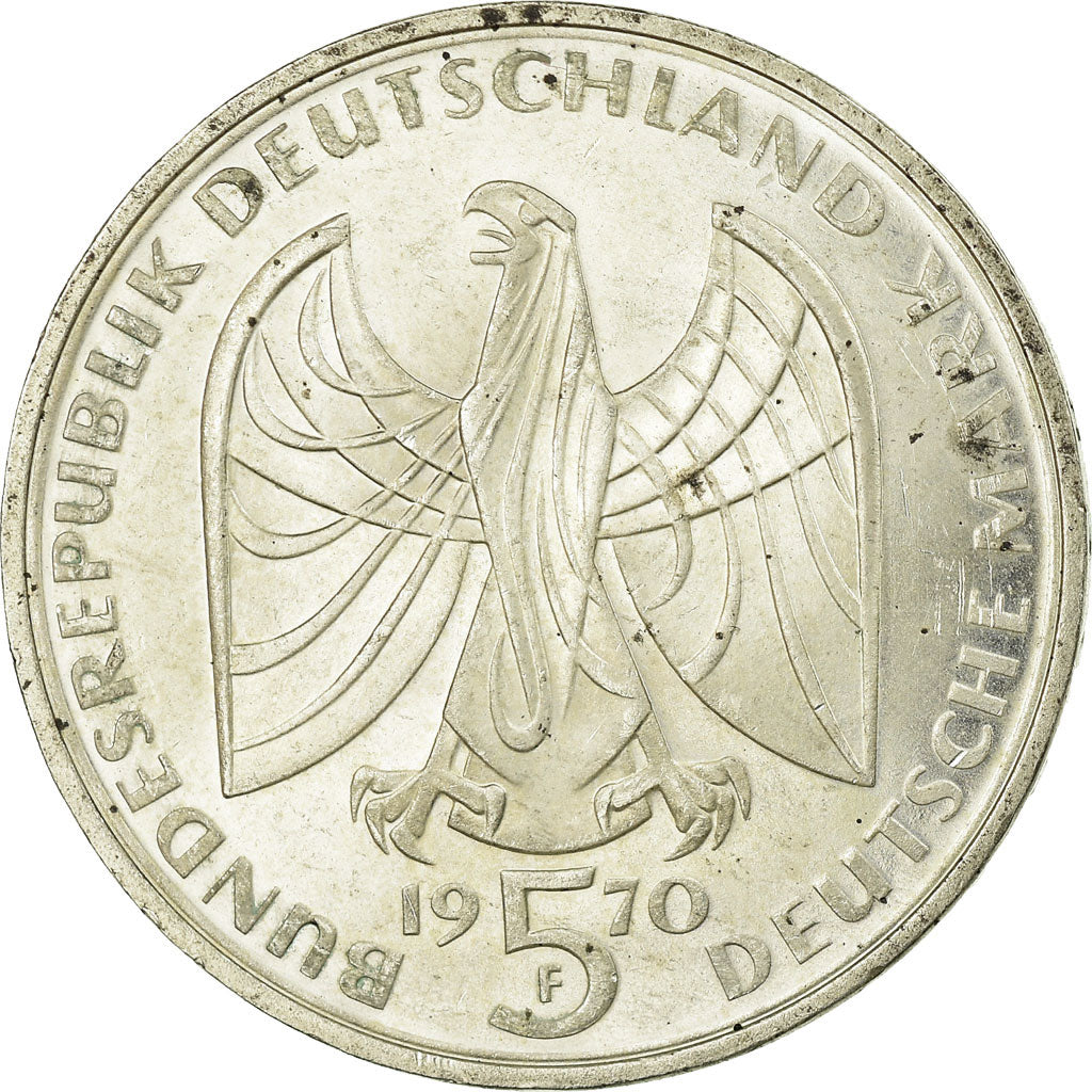 Moneta, GERMANIA - REPUBBLICA FEDERALE, 5 Mark, 1970, Stuttgart, Germany, BB