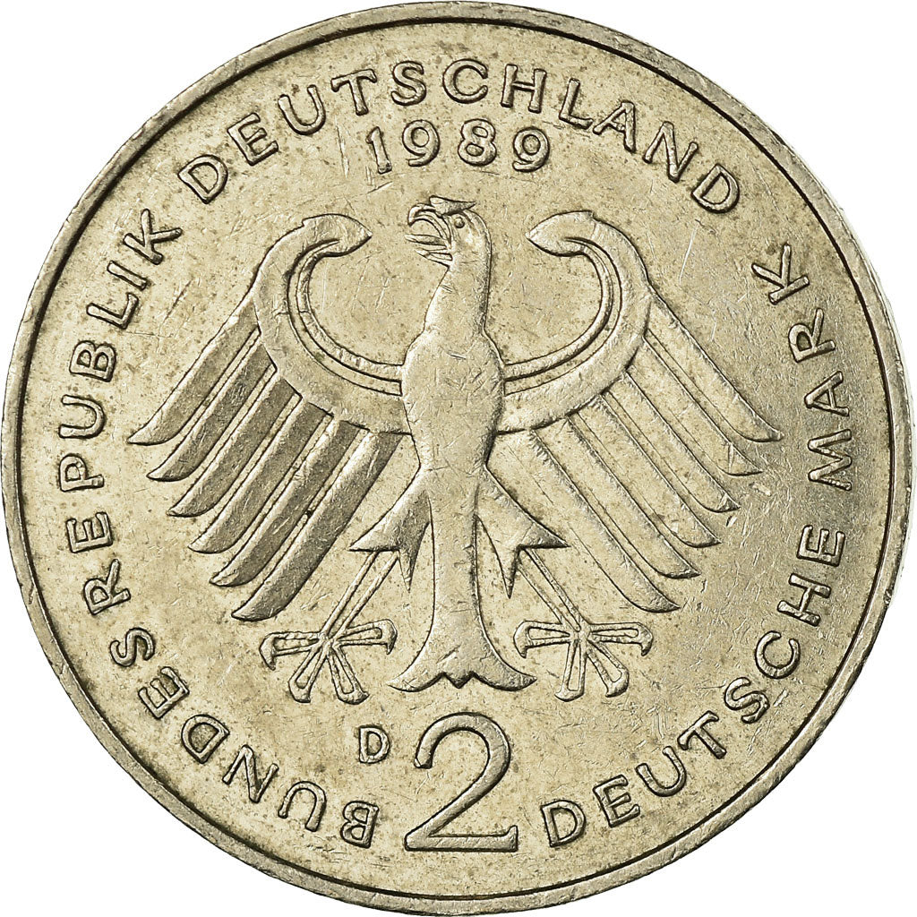Coin, GERMANY - FEDERAL REPUBLIC, 2 Mark, 1989, Munich, EF(40-45), Copper-Nickel