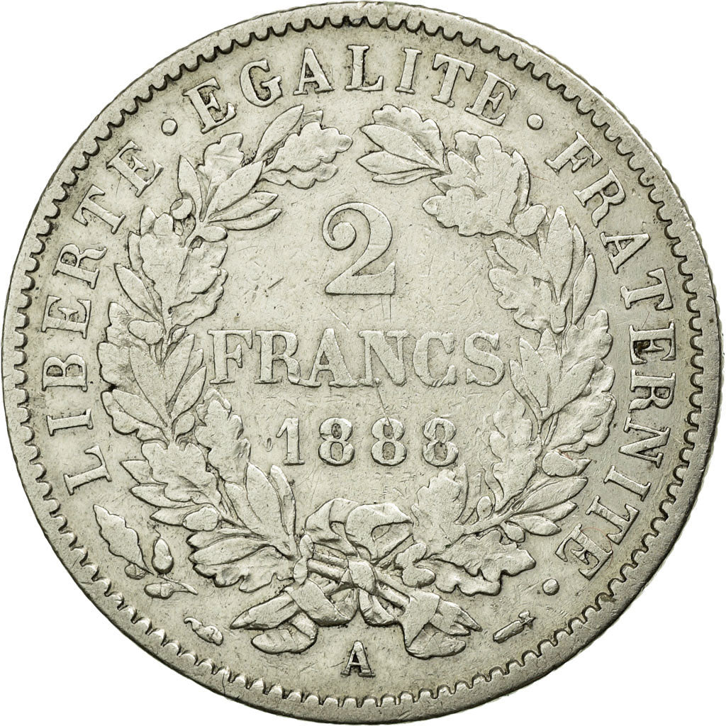 Coin, France, Cérès, 2 Francs, 1888, Paris, VF(30-35), Silver, KM:817.1
