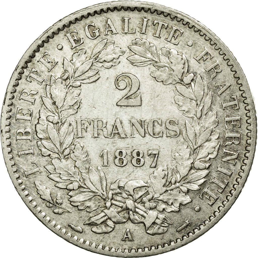 Coin, France, Cérès, 2 Francs, 1887, Paris, AU(55-58), Silver, KM:817.1