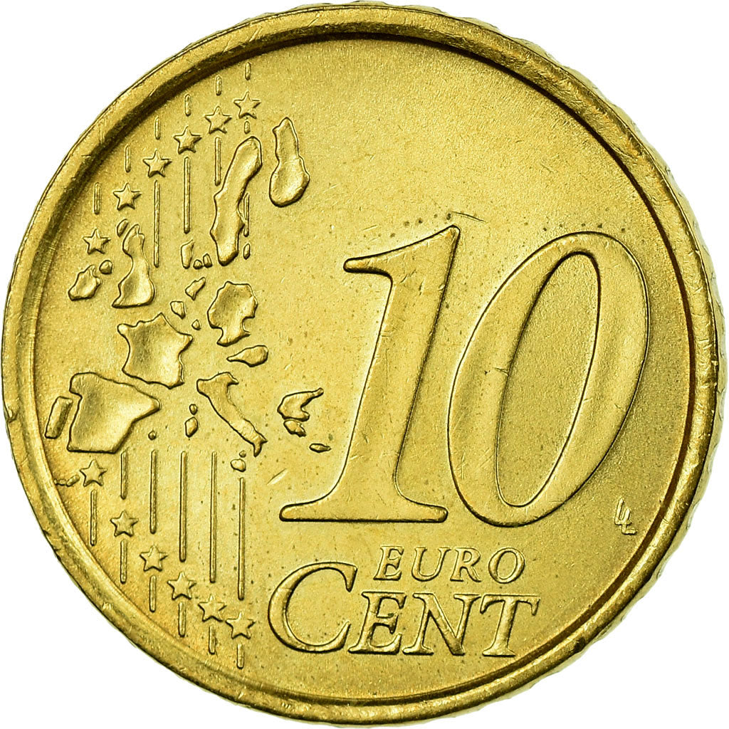 Itália, 10 Euro Cent, 2002, AU(55-58), Latão, KM:213