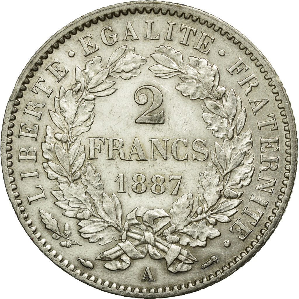 Coin, France, Cérès, 2 Francs, 1887, Paris, AU(55-58), Silver, KM:817.1