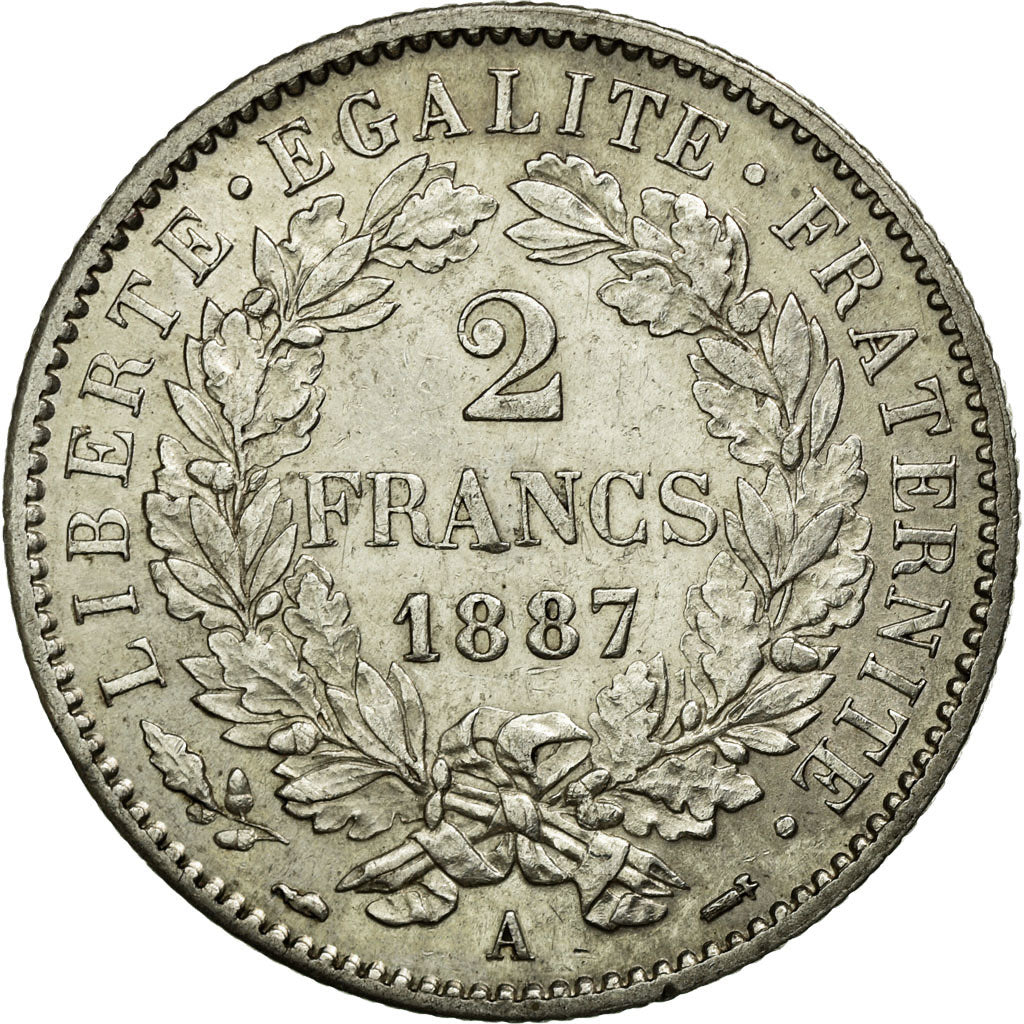 Coin, France, Cérès, 2 Francs, 1887, Paris, AU(55-58), Silver, KM:817.1
