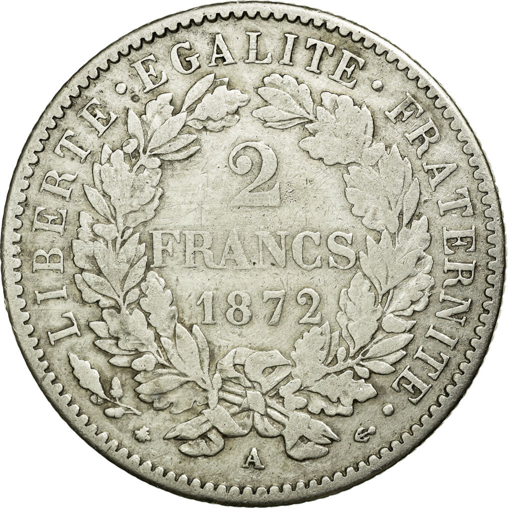 Coin, France, Cérès, 2 Francs, 1872, Paris, VF(30-35), Silver, KM:817.1