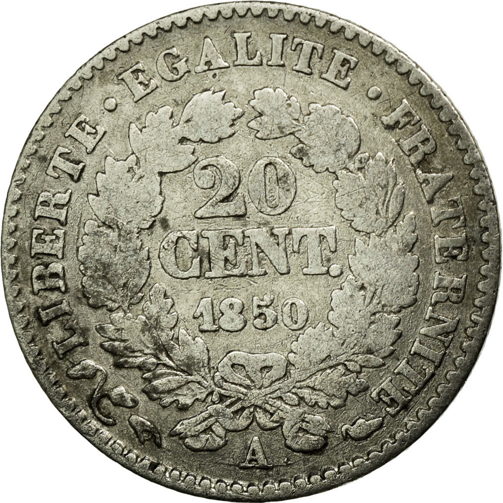 Coin, France, Cérès, 20 Centimes, 1850, Paris, VF(30-35), Silver, KM:758.1