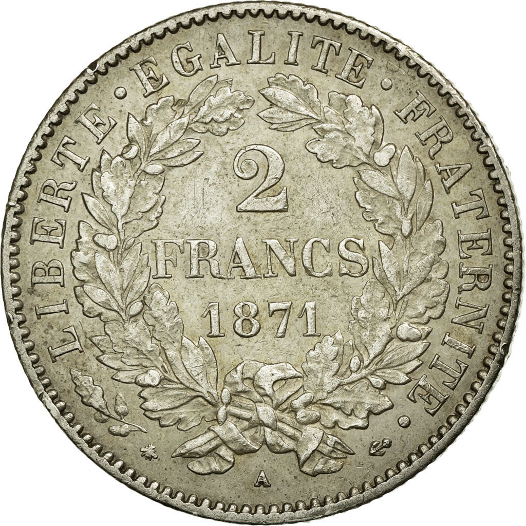 Coin, France, Cérès, 2 Francs, 1871, Paris, AU(50-53), Silver, KM:817.1