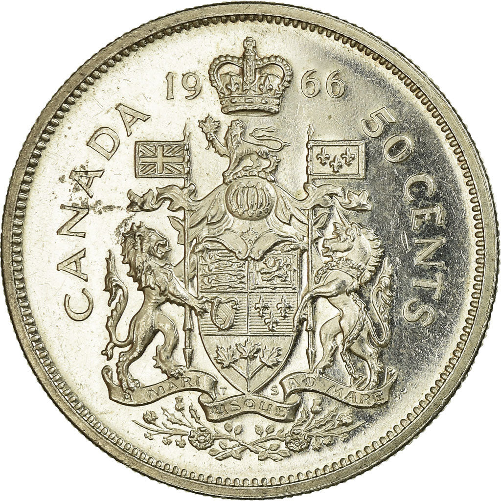Coin, Canada, Elizabeth II, 50 Cents, 1966, Royal Canadian Mint, Ottawa