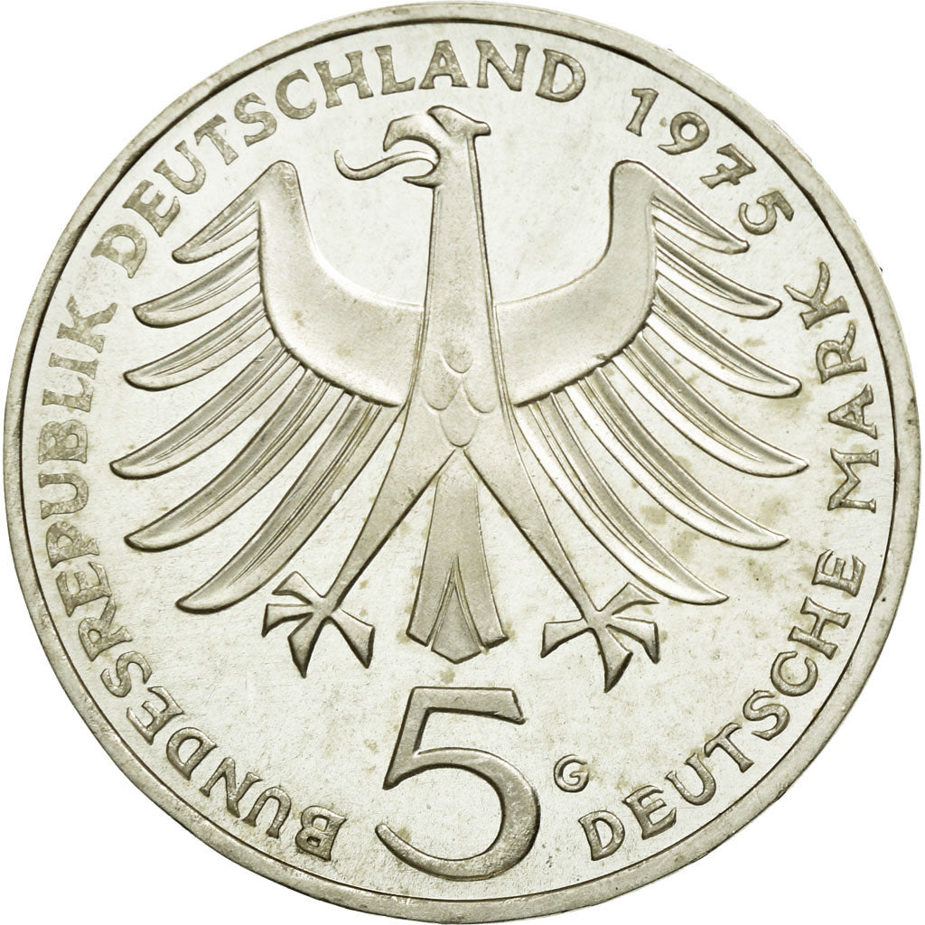 Coin, GERMANY - FEDERAL REPUBLIC, 5 Mark, 1975, Karlsruhe, Germany, MS(65-70)