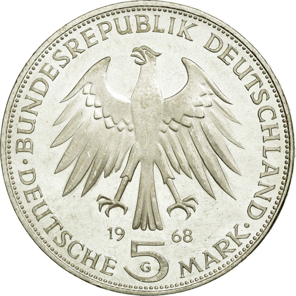 Coin, GERMANY - FEDERAL REPUBLIC, 5 Mark, 1968, Karlsruhe, Germany, MS(65-70)