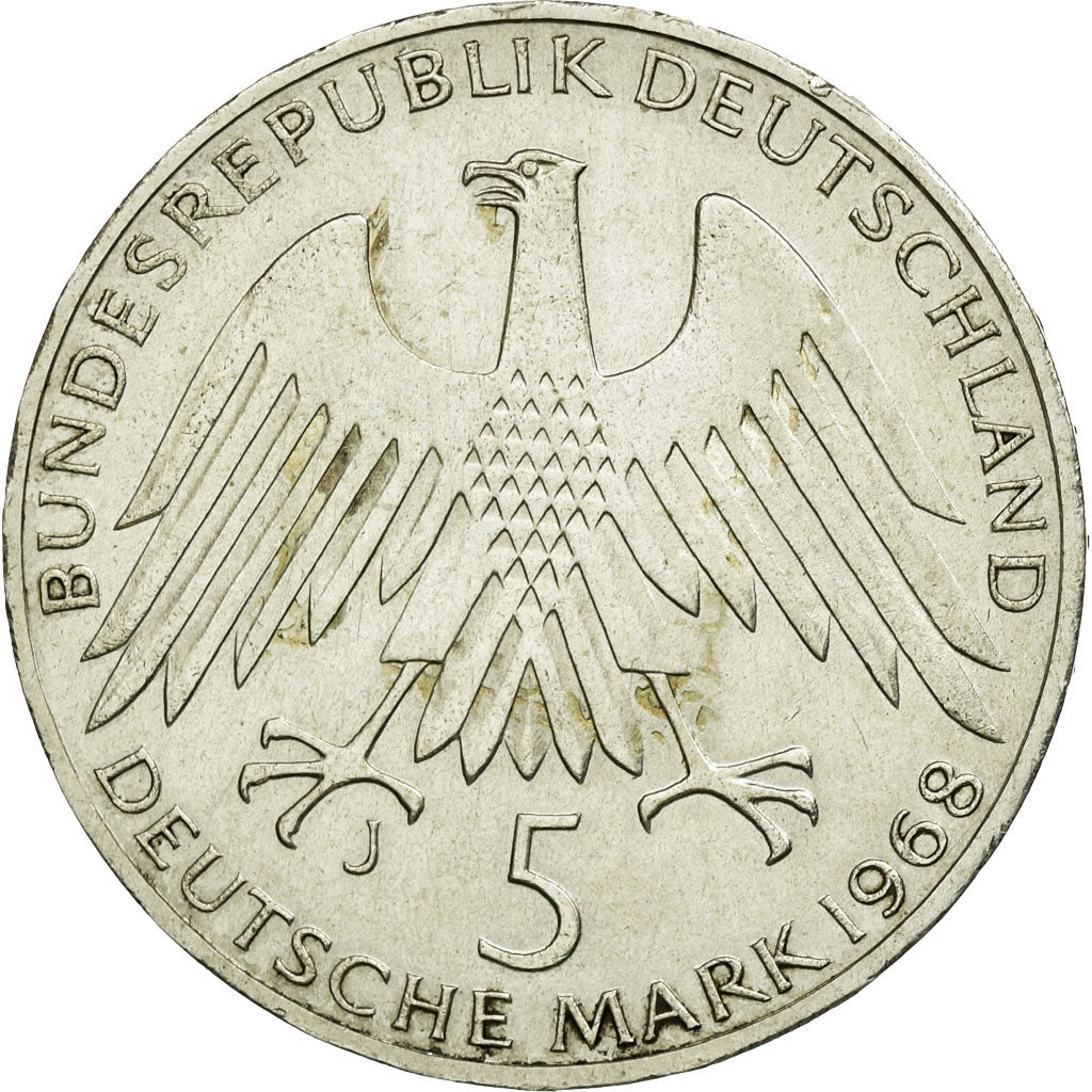 Coin, GERMANY - FEDERAL REPUBLIC, 5 Mark, 1968, Hamburg, Germany, AU(55-58)