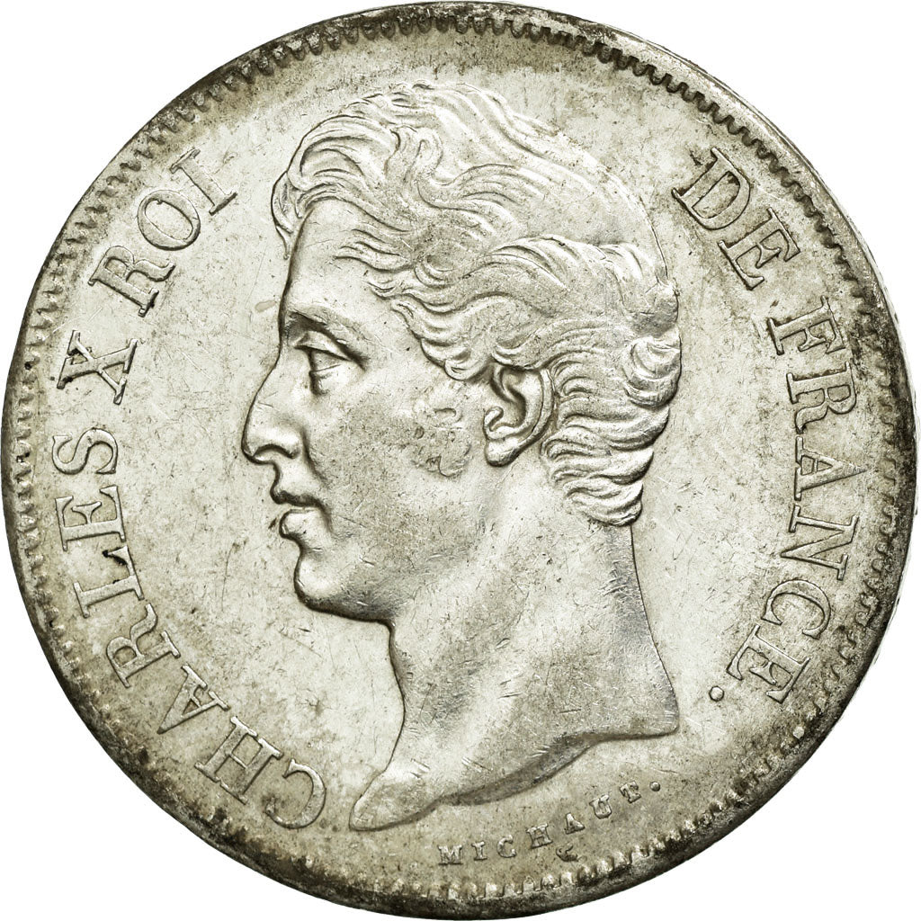 Moneda, Francia, Charles X, 5 Francs, 1827, Paris, MBC, Plata, KM:728.1