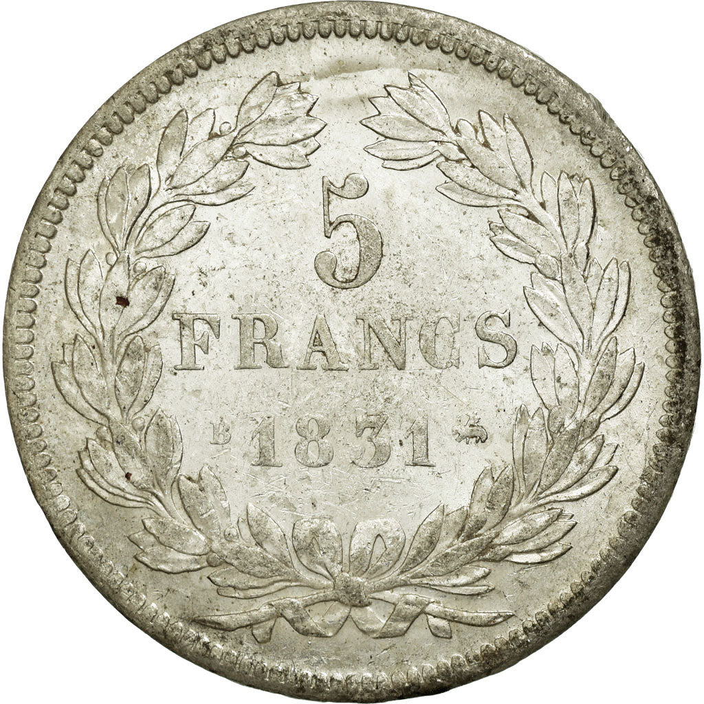 Moneda, Francia, Louis-Philippe, 5 Francs, 1831, Rouen, MBC+, Plata, KM:745.2