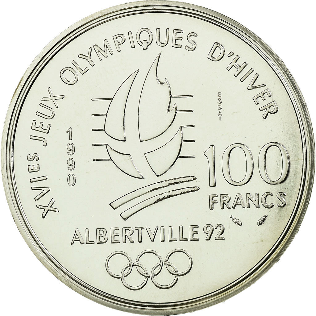 Moneta, Francia, Free-style skier, 100 Francs, 1990, ESSAI, SPL, Argento, KM:983