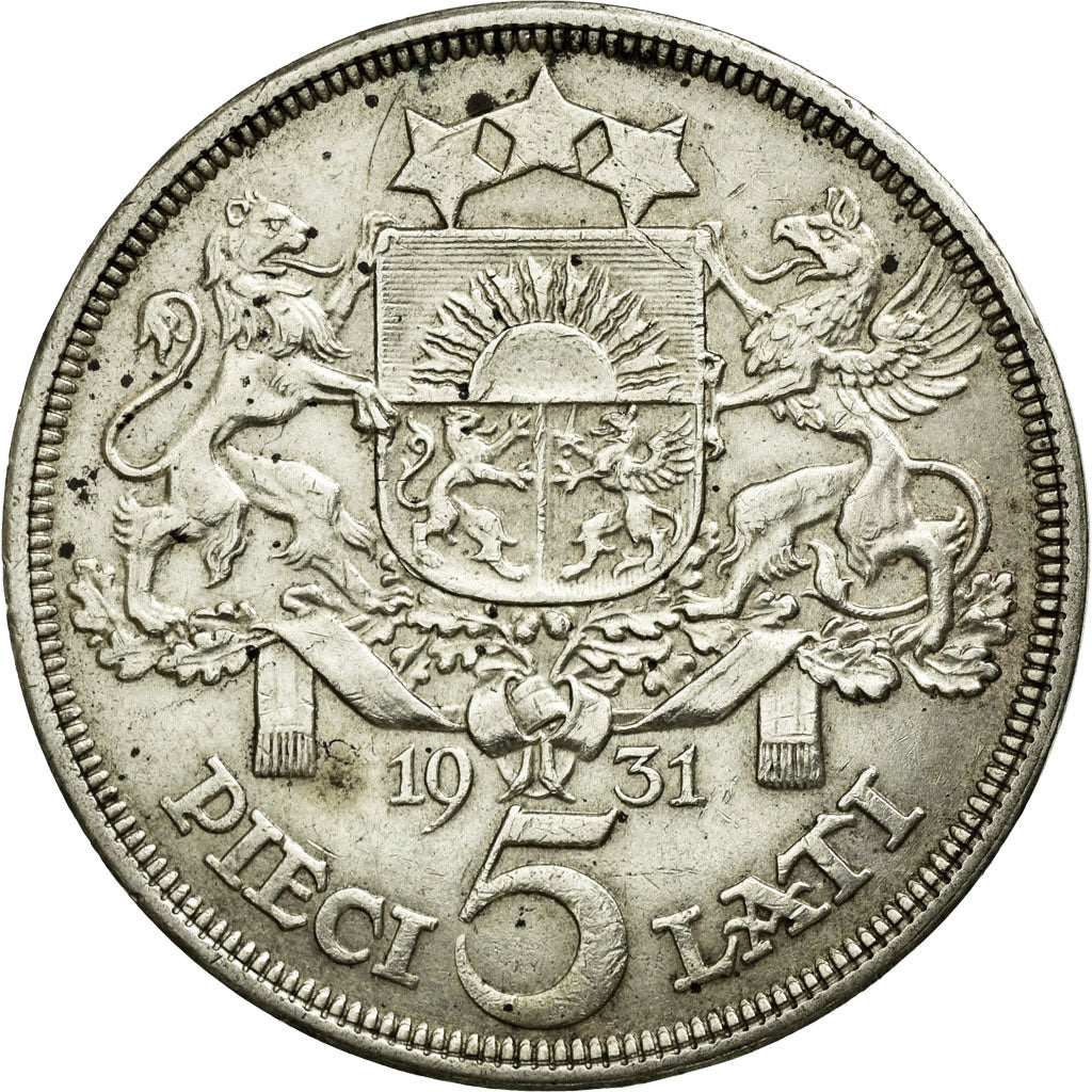 Coin, Latvia, 5 Lati, 1931, EF(40-45), Silver, KM:9
