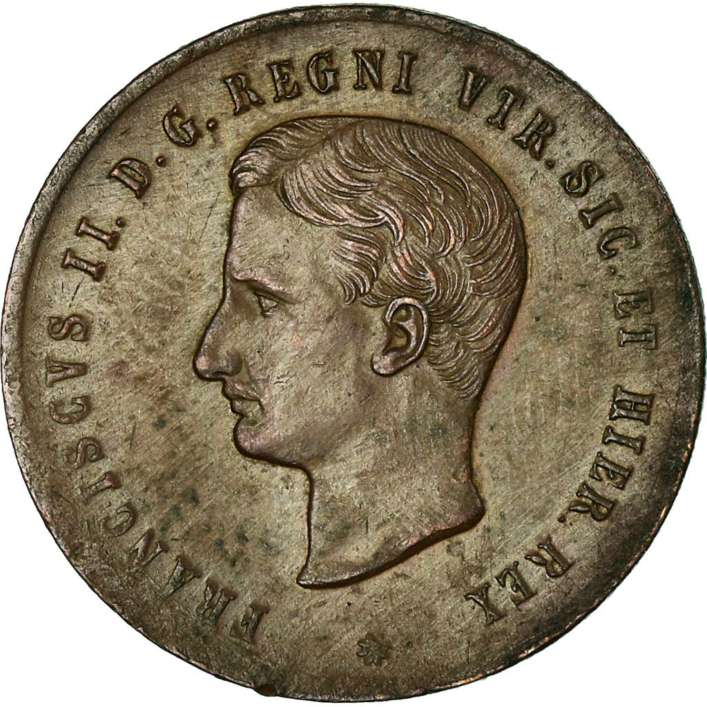 Italiaanse staten, NAPLES, Francesco II, 2 Tornesi, 1859, Koper, ZF, KM:374