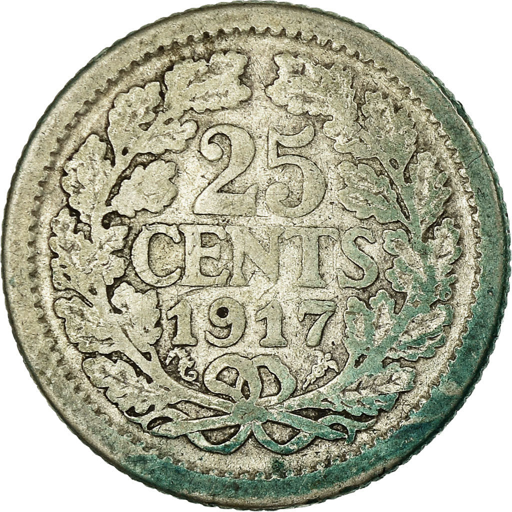 Munten, Nederland, Wilhelmina I, 25 Cents, 1917, FR+, Zilver, KM:146