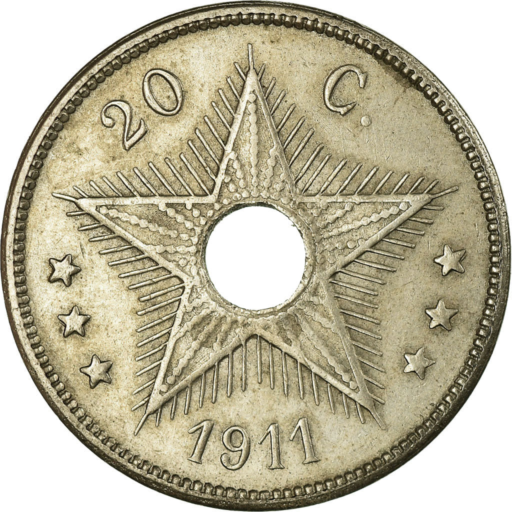 Coin, Belgian Congo, 20 Centimes, 1911, EF(40-45), Copper-nickel, KM:19