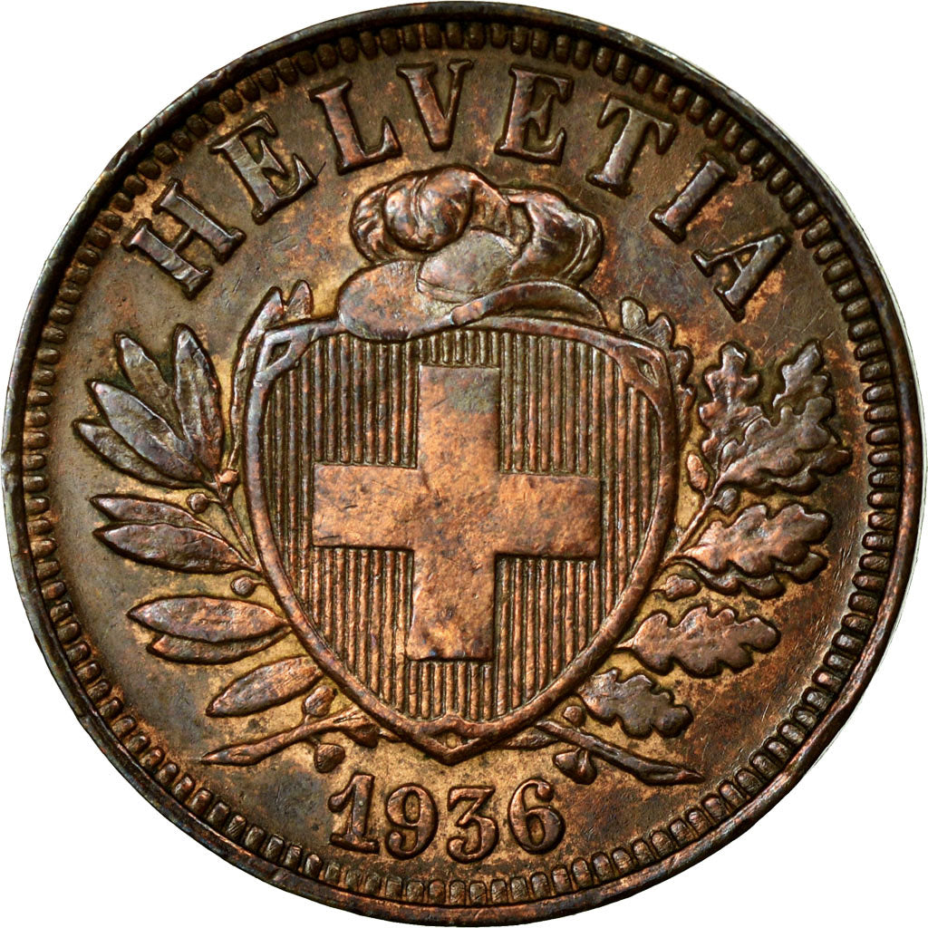Coin, Switzerland, 2 Rappen, 1936, Bern, AU(55-58), Bronze, KM:4.2a