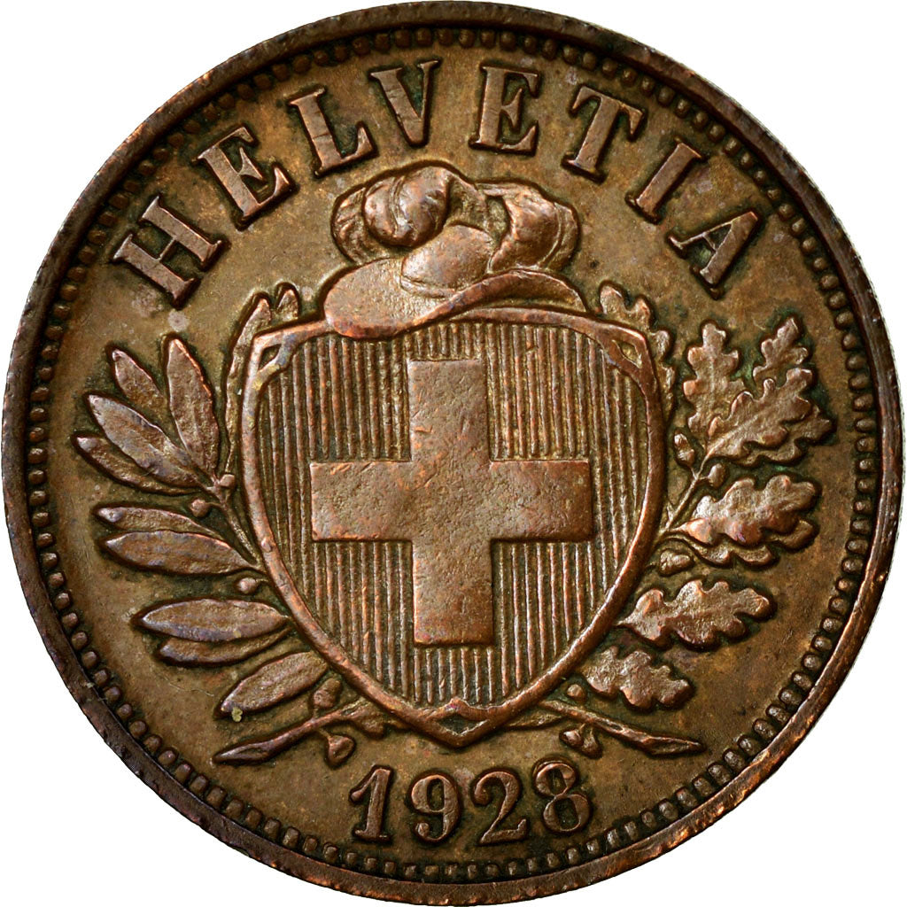 Coin, Switzerland, 2 Rappen, 1928, Bern, AU(50-53), Bronze, KM:4.2