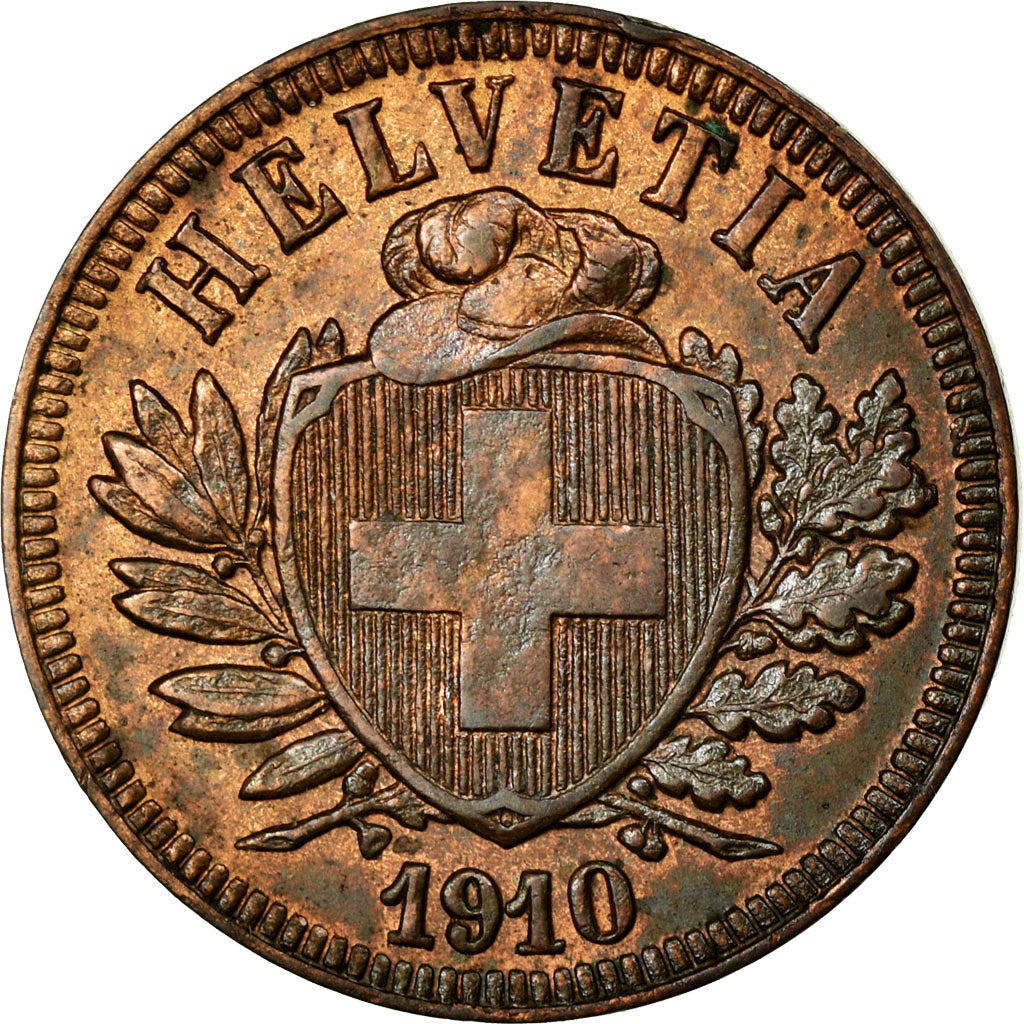 Coin, Switzerland, 2 Rappen, 1910, Bern, AU(55-58), Bronze, KM:4.2