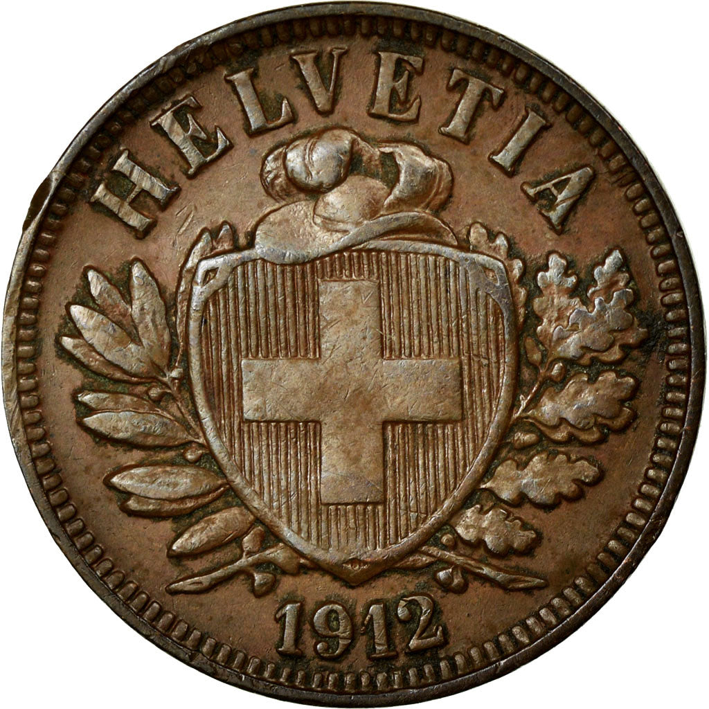 Coin, Switzerland, 2 Rappen, 1912, Bern, AU(50-53), Bronze, KM:4.2