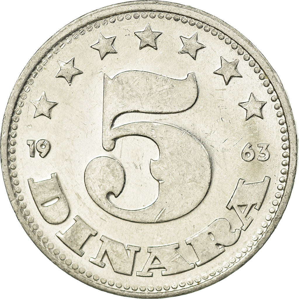 Munten, Joegoslaviëe, 5 Dinara, 1963, UNC-, Aluminium, KM:38