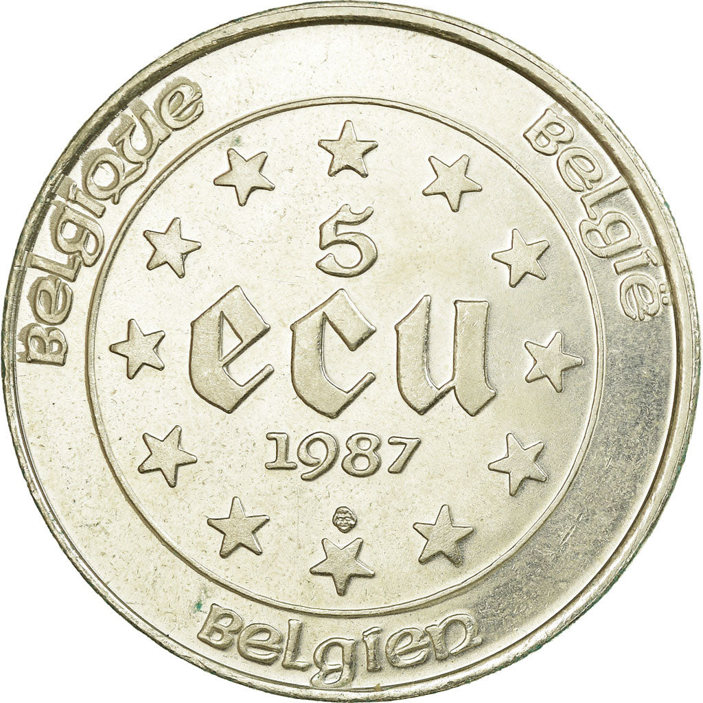 Coin, Belgium, 5 Ecu, 1987, MS(63), Silver, KM:166