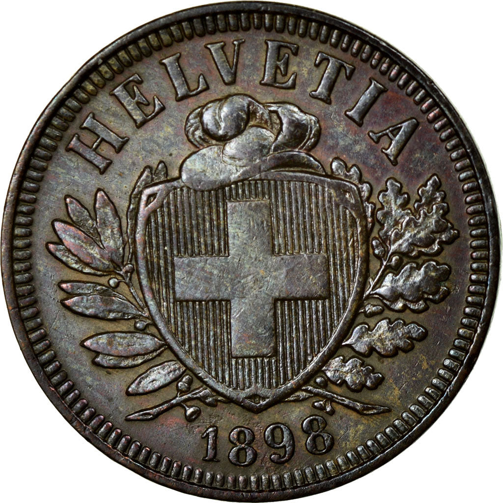 Coin, Switzerland, 2 Rappen, 1898, Bern, AU(50-53), Bronze, KM:4.2