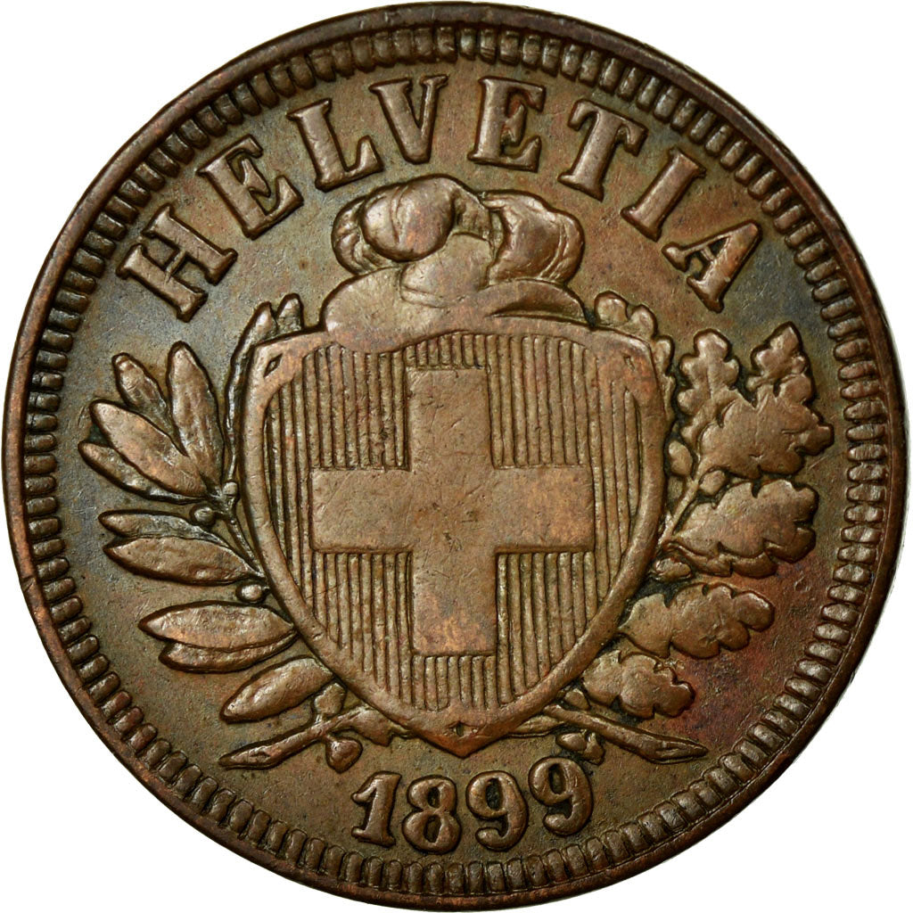 Coin, Switzerland, 2 Rappen, 1899, Bern, AU(55-58), Bronze, KM:4.2