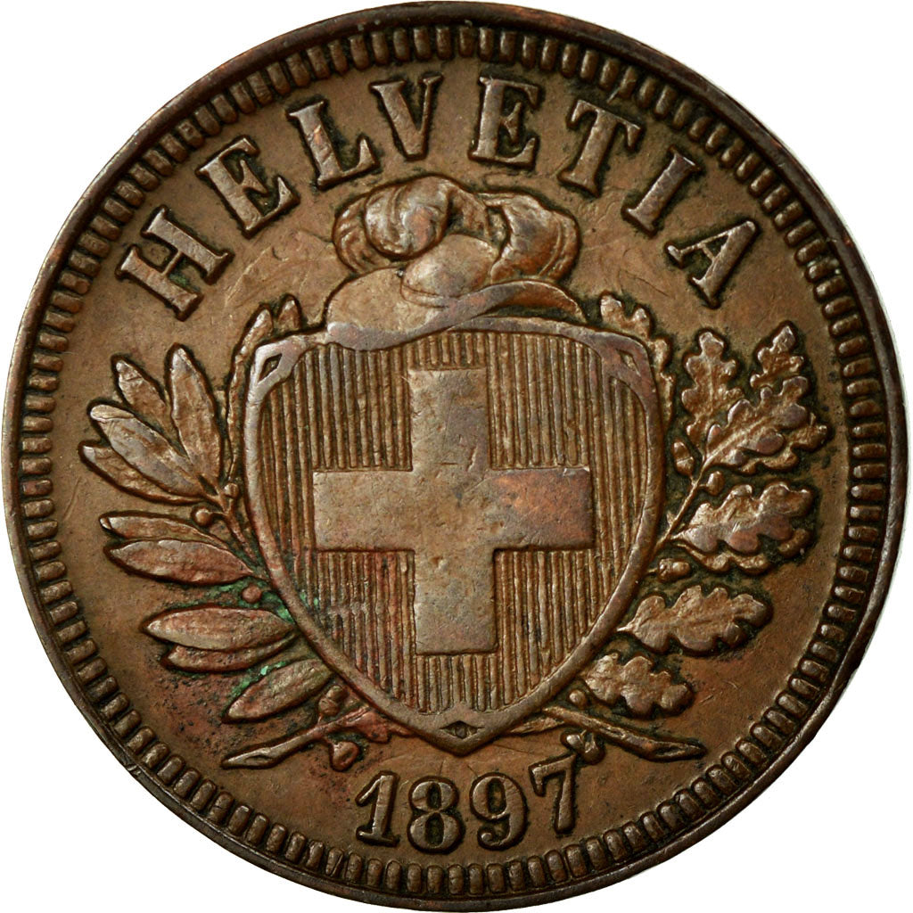 Coin, Switzerland, 2 Rappen, 1897, Bern, AU(50-53), Bronze, KM:4.2