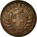 Coin, Switzerland, 2 Rappen, 1897, Bern, AU(50-53), Bronze, KM:4.2