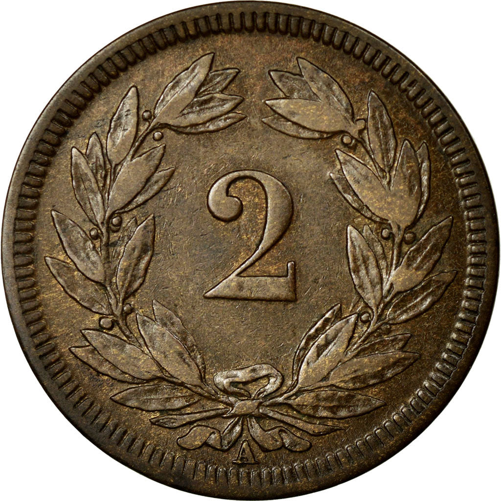 Coin, Switzerland, 2 Rappen, 1851, Paris, AU(50-53), Bronze, KM:4.1