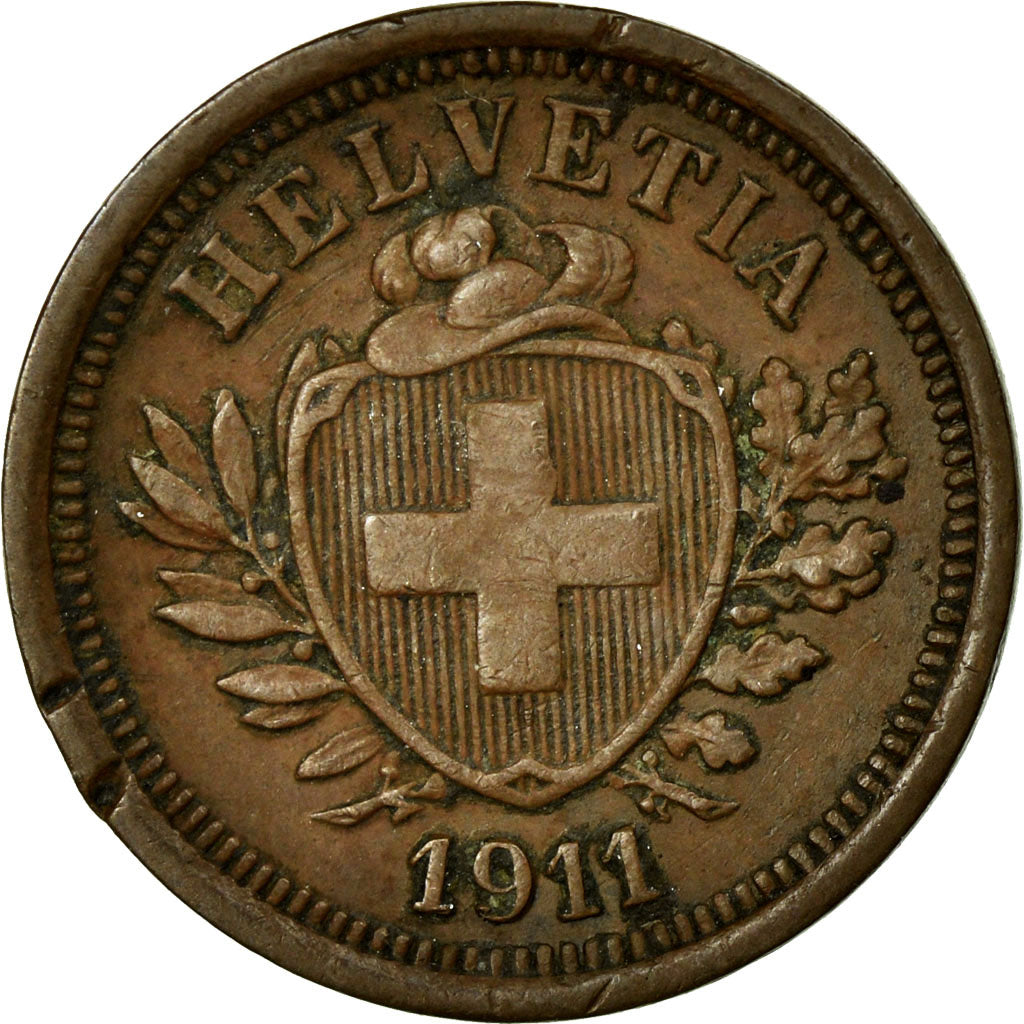 Coin, Switzerland, Rappen, 1911, Bern, EF(40-45), Bronze, KM:3.2