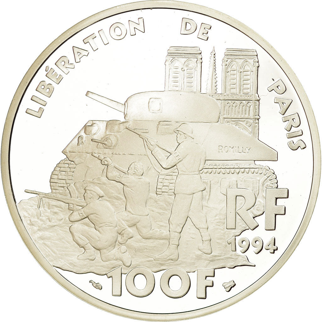 Munten, Frankrijk, Libération de Paris, 100 Francs, 1994, BE, FDC, Zilver