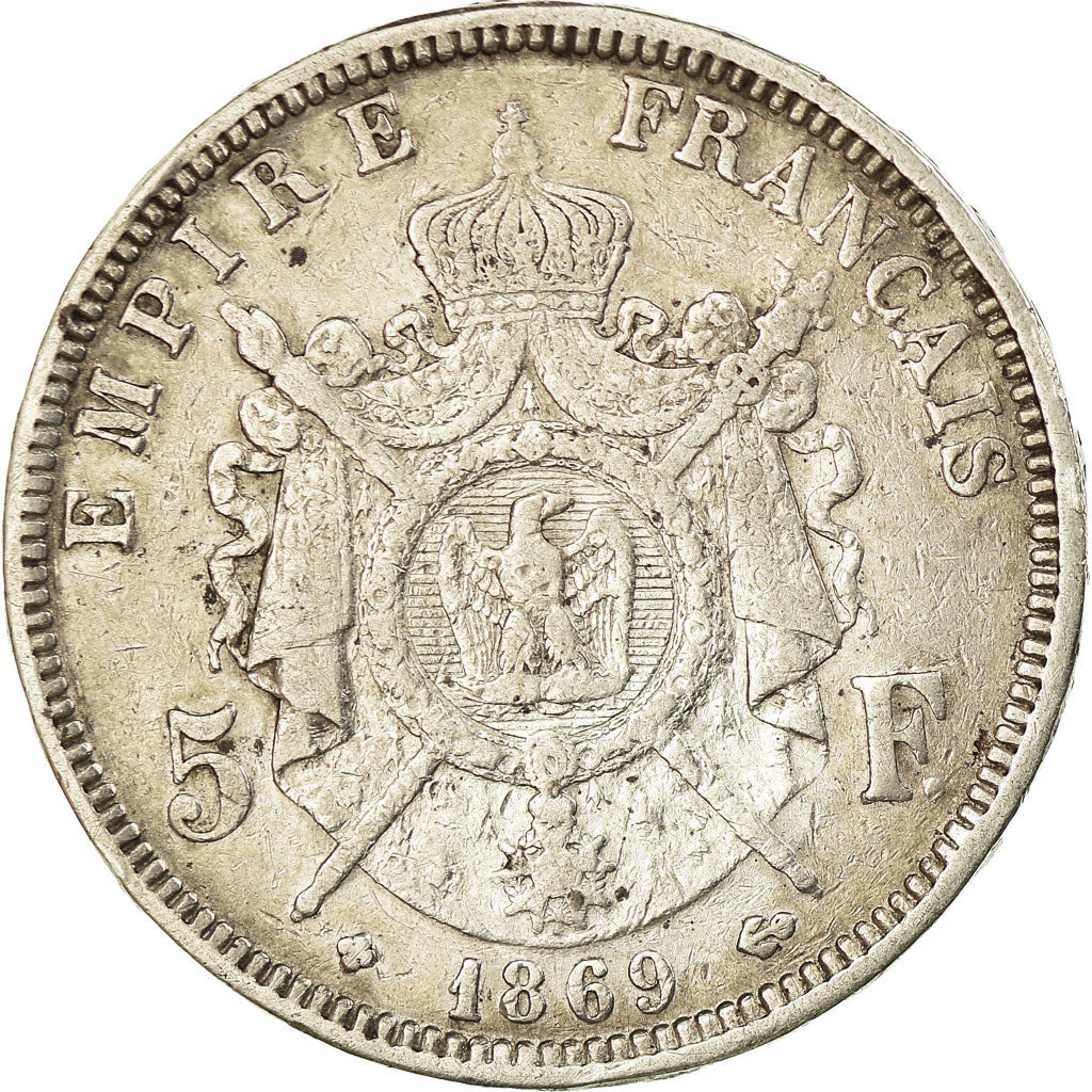 France, 5 Francs, Napoléon III, 1869, Strasbourg, Silver, F(12-15)