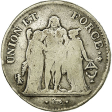 Moneta, Francia, Union et Force, 5 Francs, 1801, Bordeaux, MB+, Argento