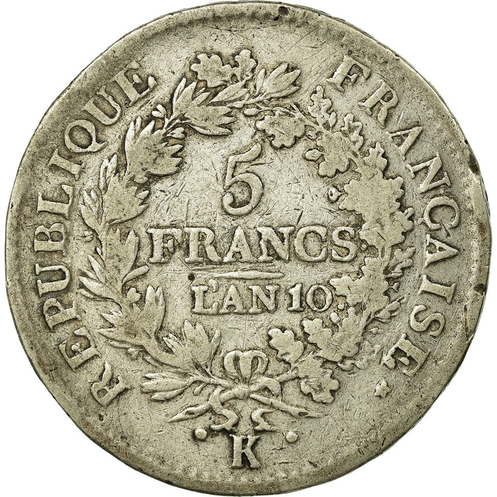 Moneta, Francia, Union et Force, 5 Francs, 1801, Bordeaux, MB+, Argento