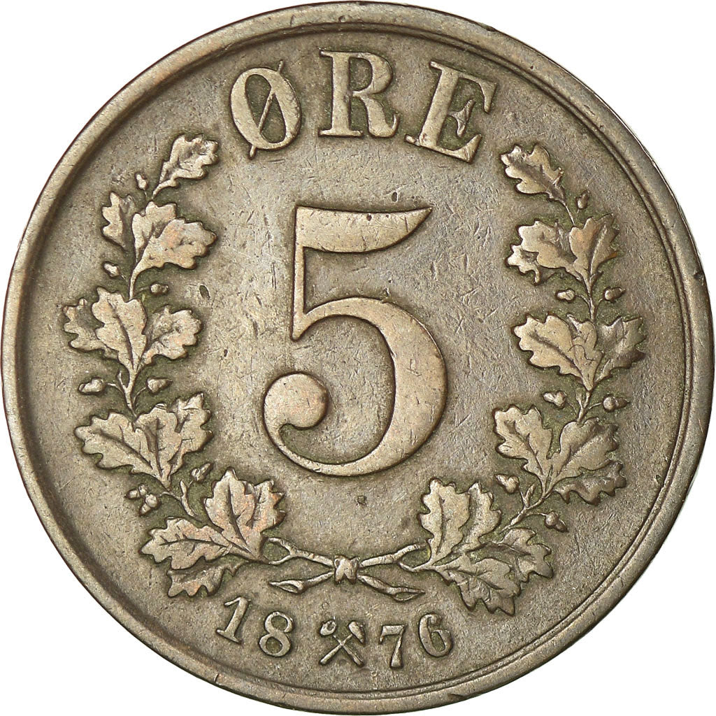 Coin, Norway, 5 Öre, 1876, EF(40-45), Bronze, KM:349