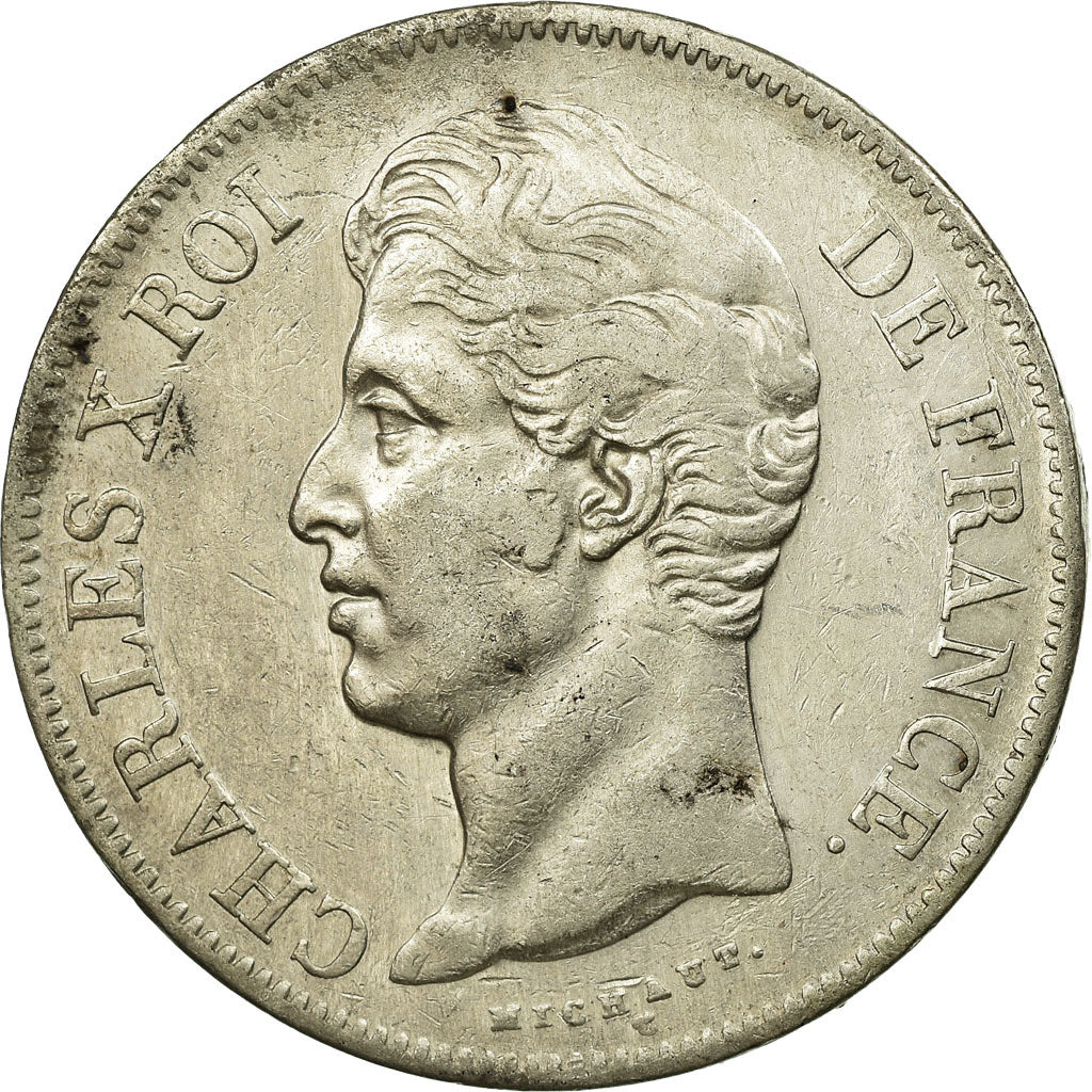 Moneda, Francia, Charles X, 5 Francs, 1830, Lyon, MBC, Plata, KM:728.4