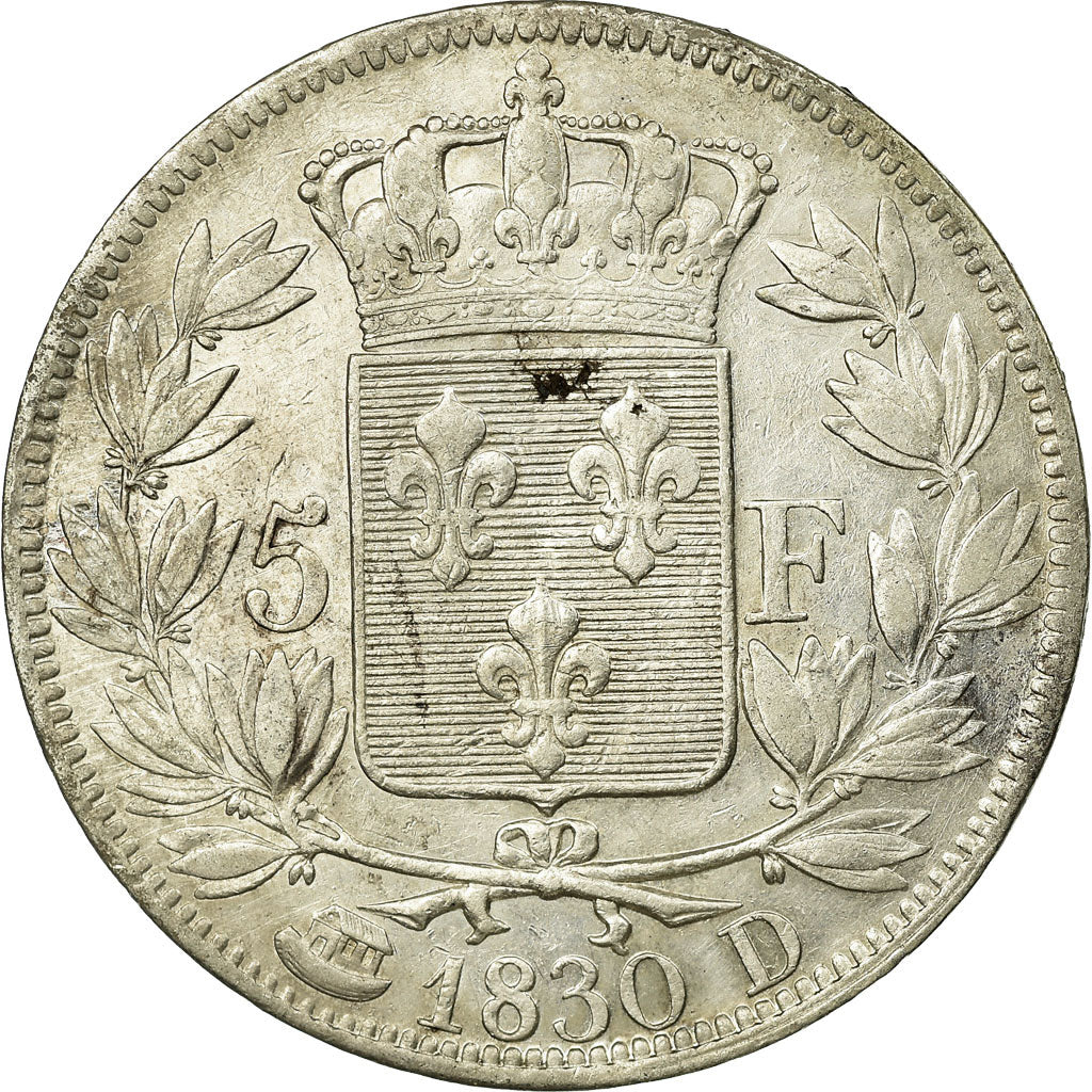 Moneda, Francia, Charles X, 5 Francs, 1830, Lyon, MBC, Plata, KM:728.4