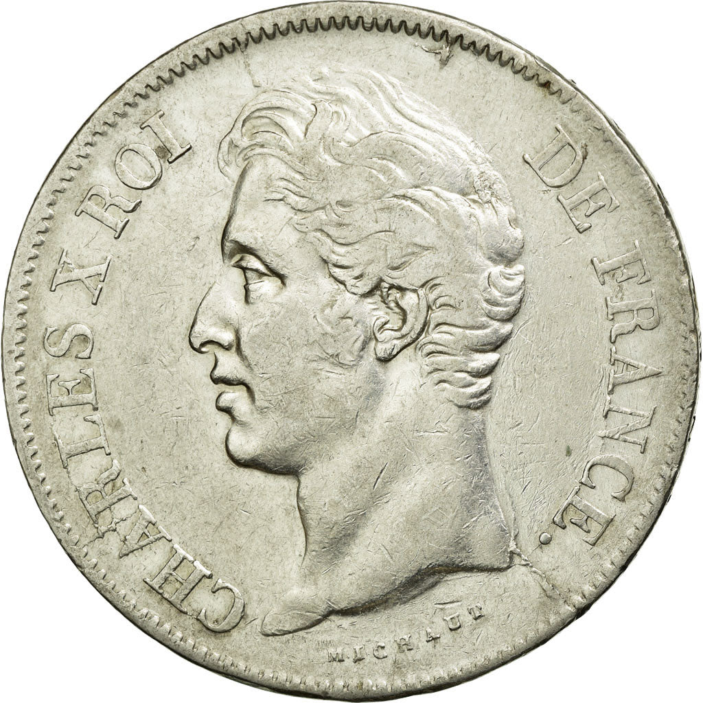 Moneda, Francia, Charles X, 5 Francs, 1827, Bayonne, MBC, Plata, KM:728.8