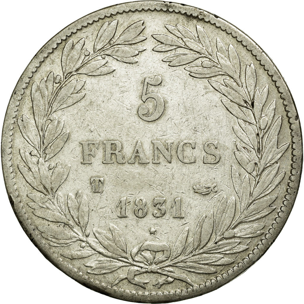 Moneda, Francia, Louis-Philippe, 5 Francs, 1831, Nantes, BC+, Plata, KM:735.12