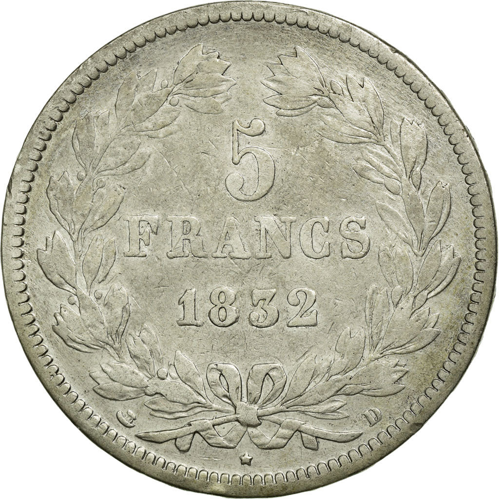 Coin, France, Louis-Philippe, 5 Francs, 1832, Lyon, VF(30-35), Silver, KM:749.4