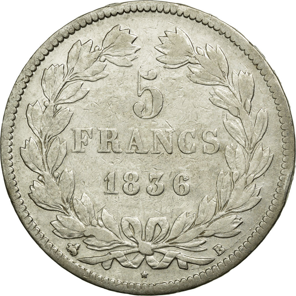 Coin, France, Louis-Philippe, 5 Francs, 1836, Rouen, VF(30-35), Silver