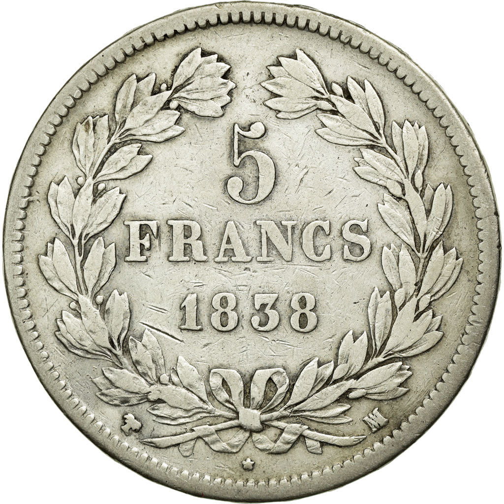 Moneta, Francia, Louis-Philippe, 5 Francs, 1838, Marseille, MB+, Argento